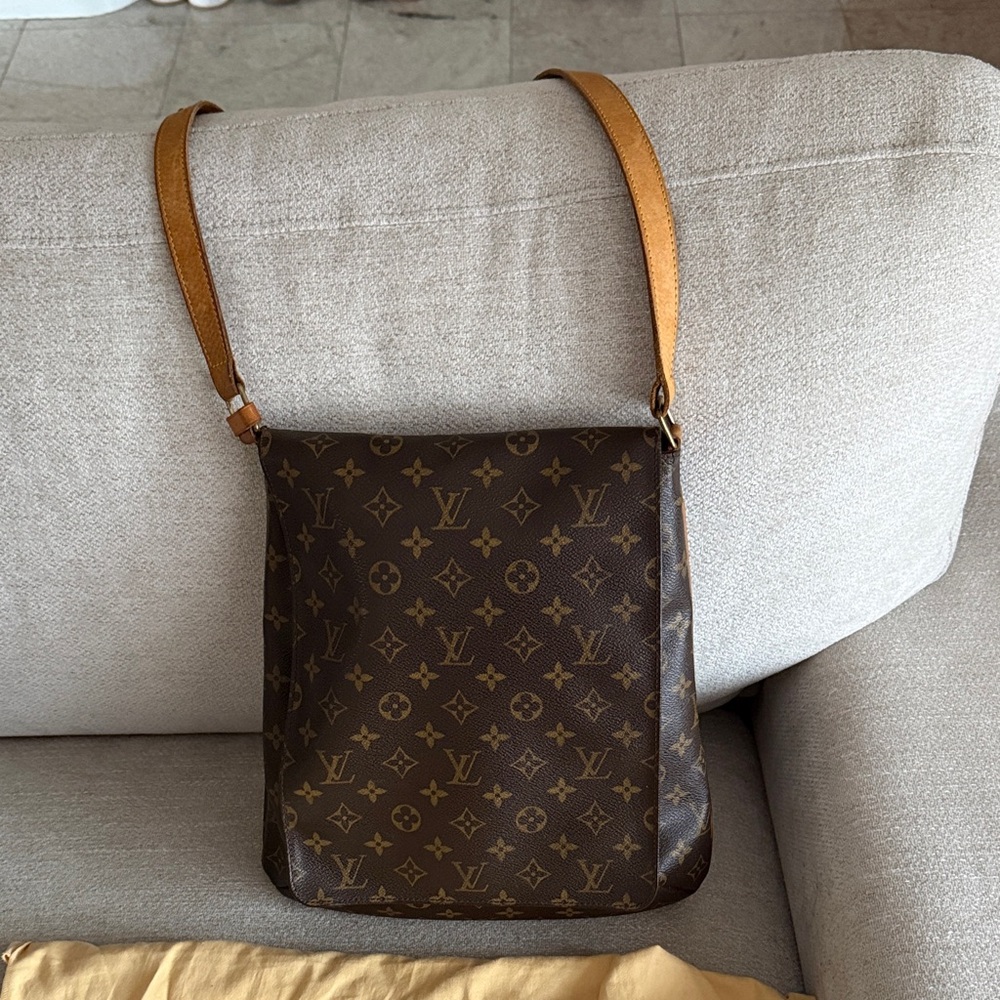 Louis Vuitton Monogram Canvas Messenger Bag with Tan Strap